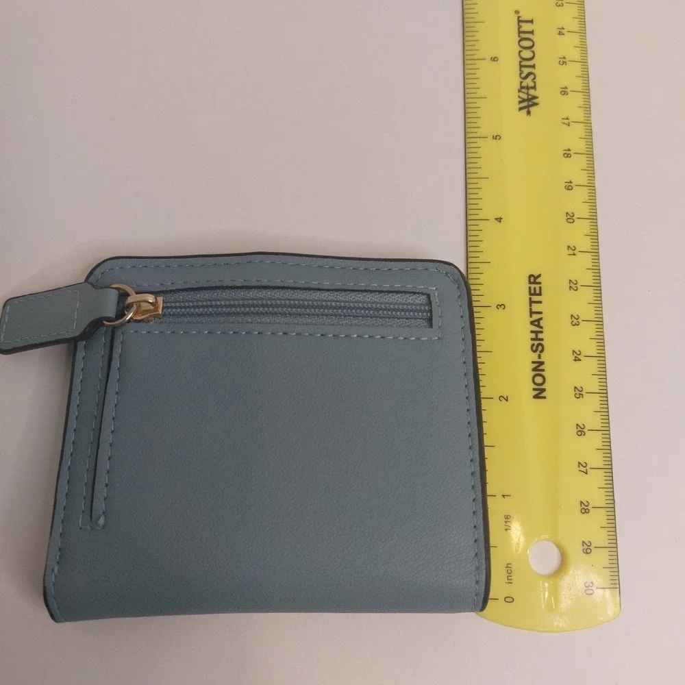 Toughergun Womens RFID Blocking Compact Wallet Blue Faux Leather Zip